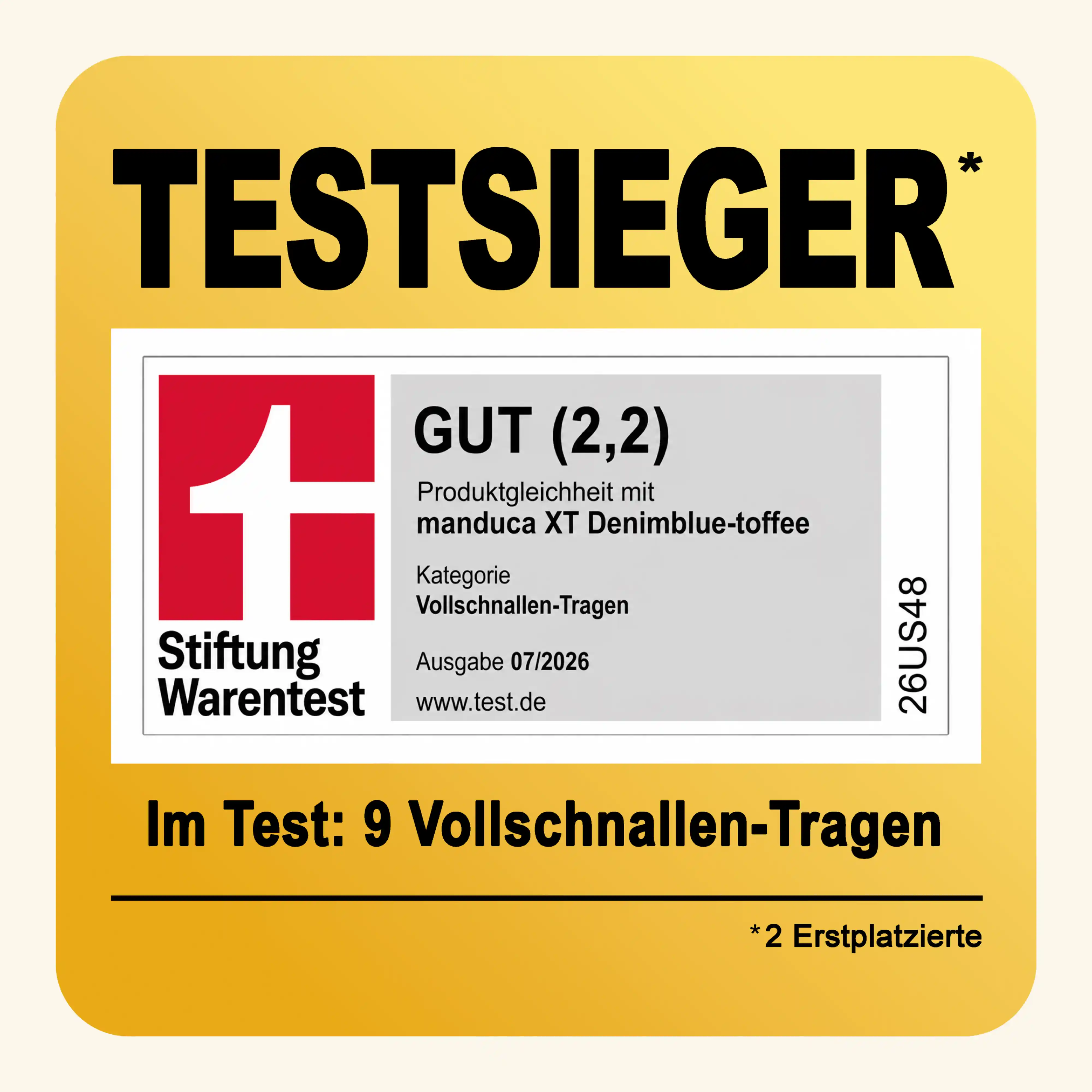 Stiftung-Warentest-Testsieger-Siegel der manduca XT mit Note Gut 2,2