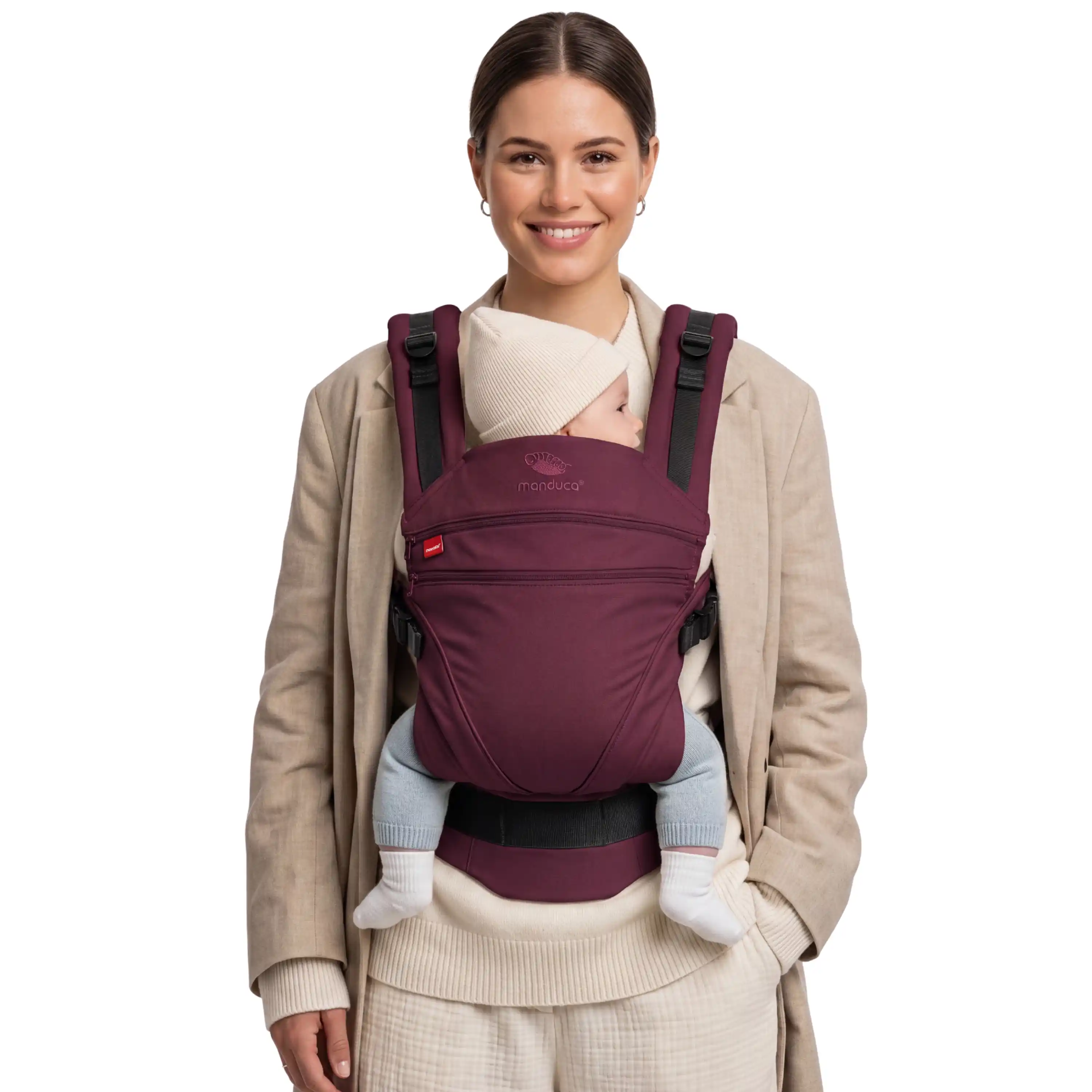 manduca XT Babytrage Happy Kiss getragen mit Baby