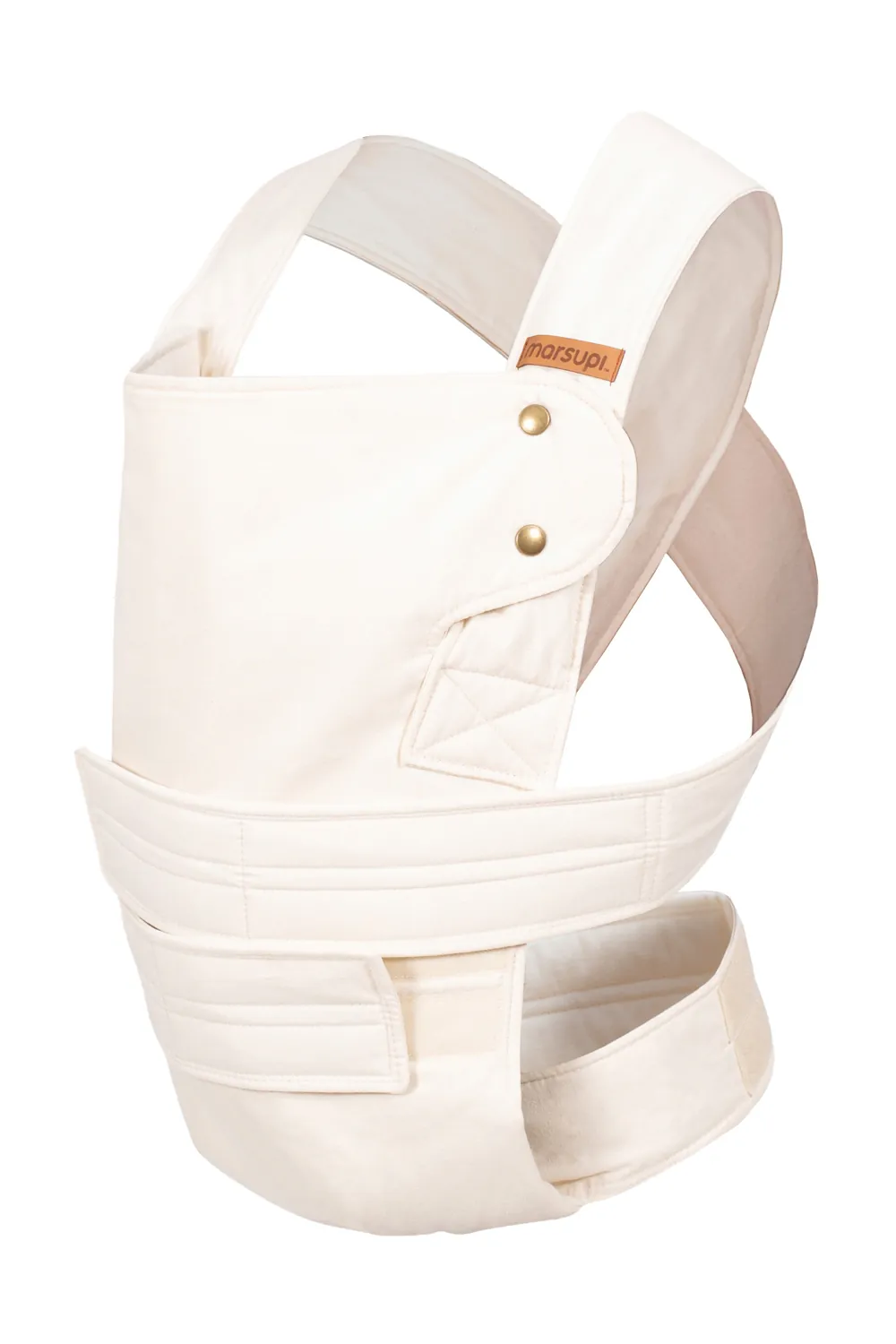 Marsupi Classic 2 Babytrage Natural in Creme, Produktfoto in Seitenansicht mit gekreuzten Schulterträgern