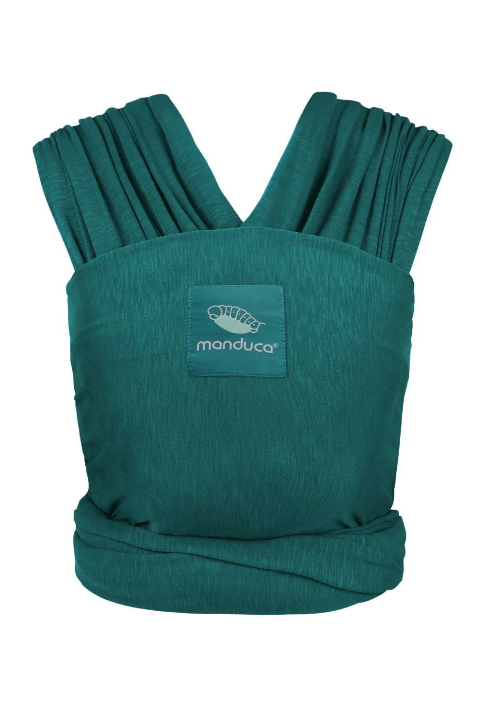manduca Sling Babytragetuch Teal, Vorderansicht mit Logo-Patch