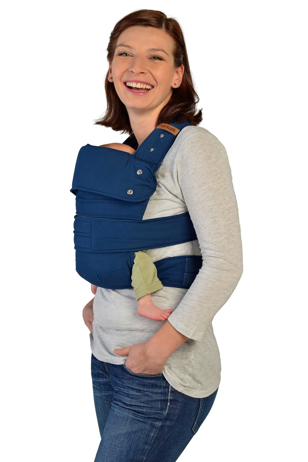 marsupi Classic 2 Babytrage blau Ocean – Trageweise mit Baby, Anwendung