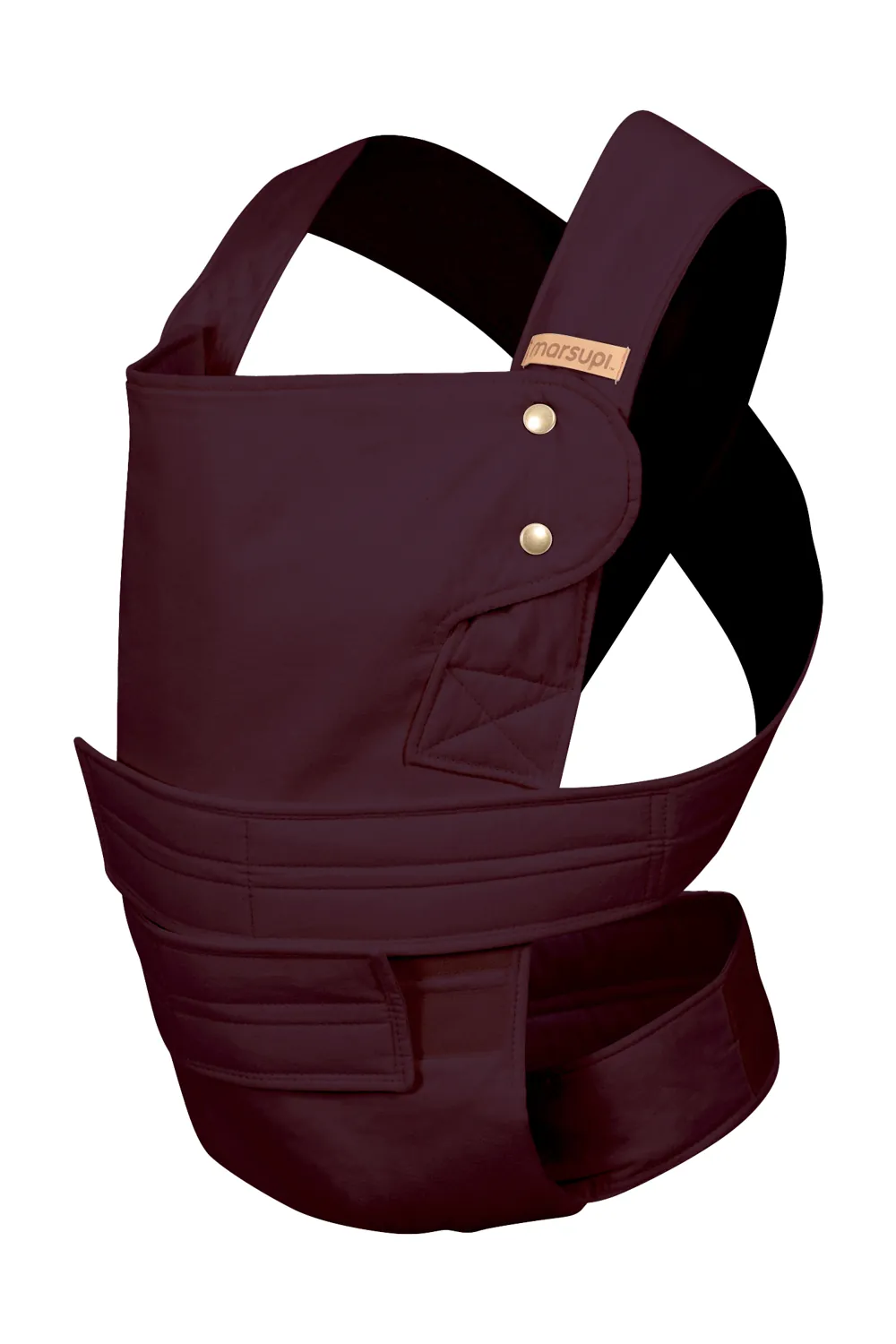 Frau trägt Baby in Marsupi Classic 2 Babytrage Berry – Spaziergang im herbstlichen Park