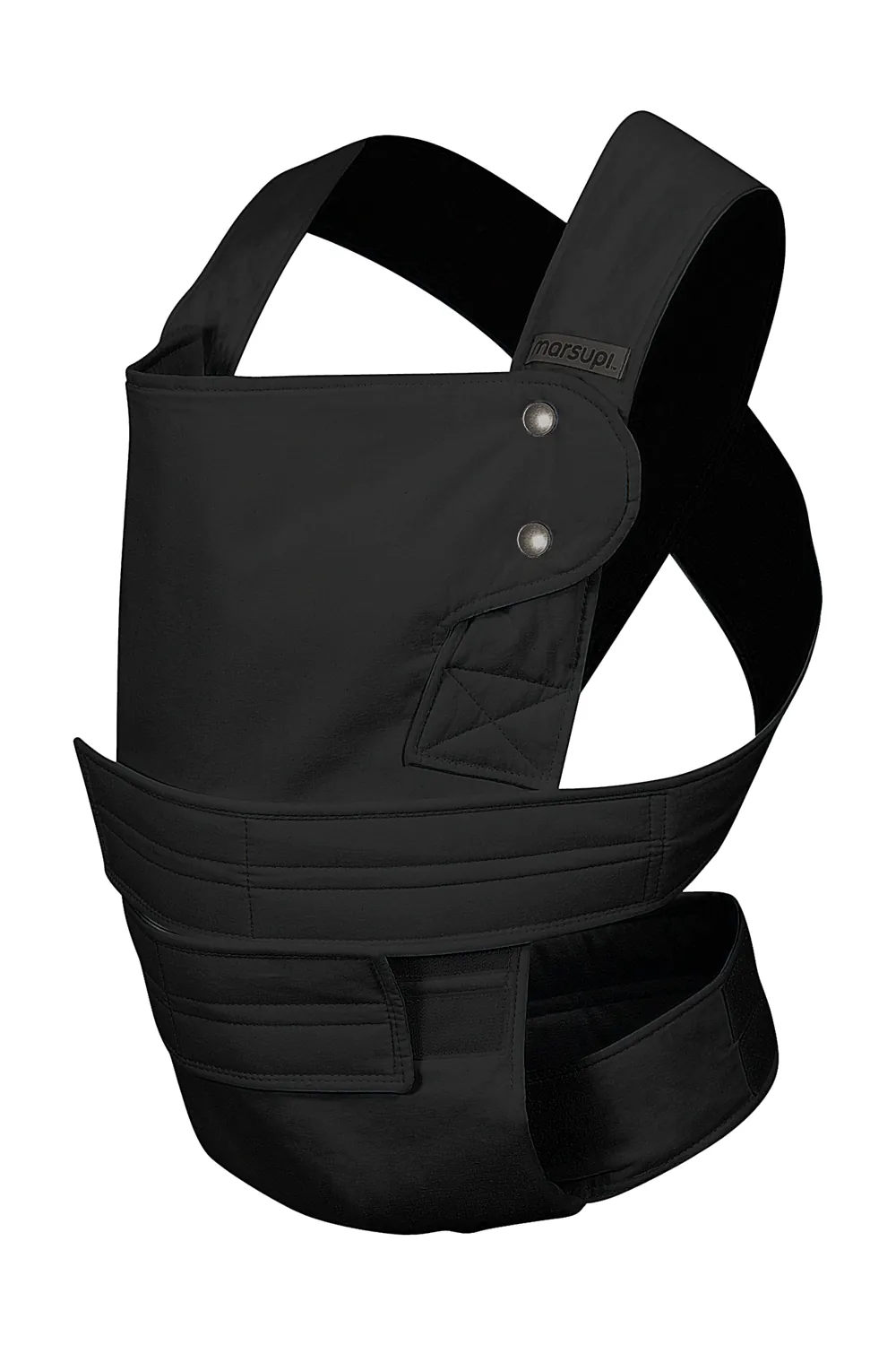Marsupi Classic Babytrage Schwarz – Produktfoto schräge Ansicht auf weißem Hintergrund