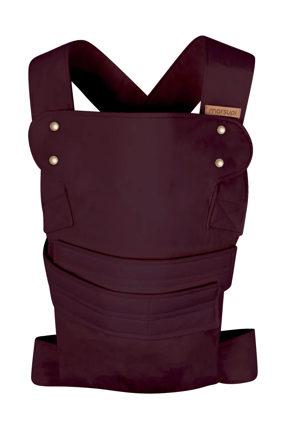 Mutter mit Baby in Marsupi Classic 2 Babytrage Berry – Kleinkind gibt dem Baby einen Kuss im Park