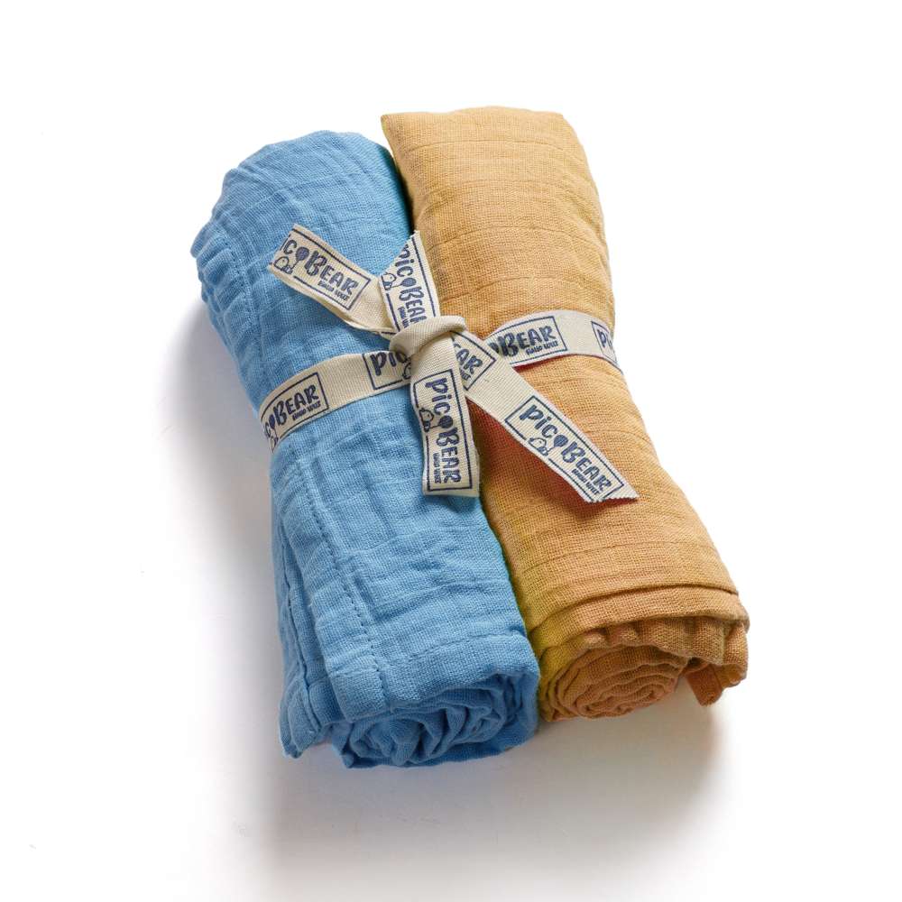 pic Bear Musselin Moltontuecher 2er Pack, airy blue + tender peach