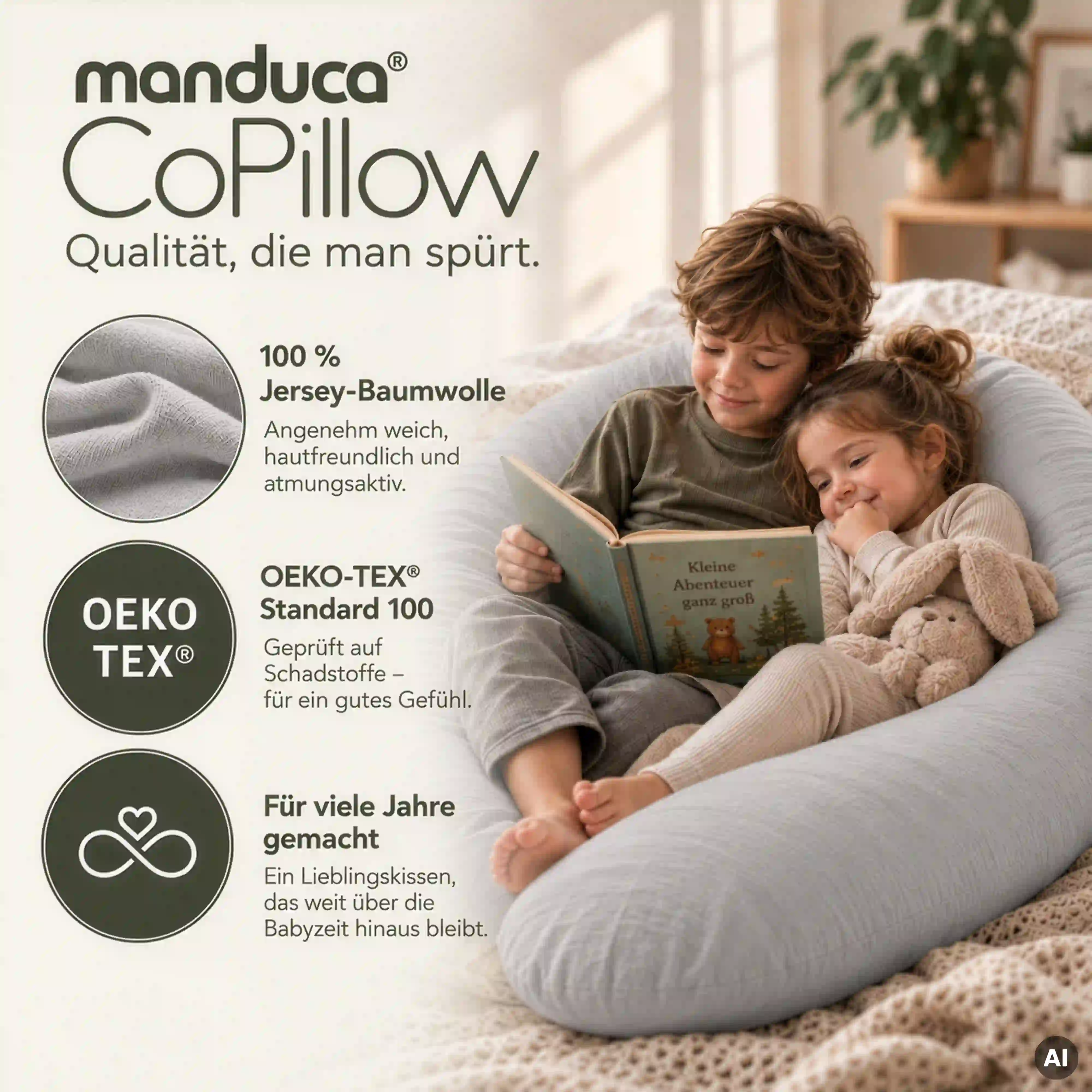 manduca CoPillow Cozy Grey mit Jersey-Baumwolle und OEKO-TEX Standard 100