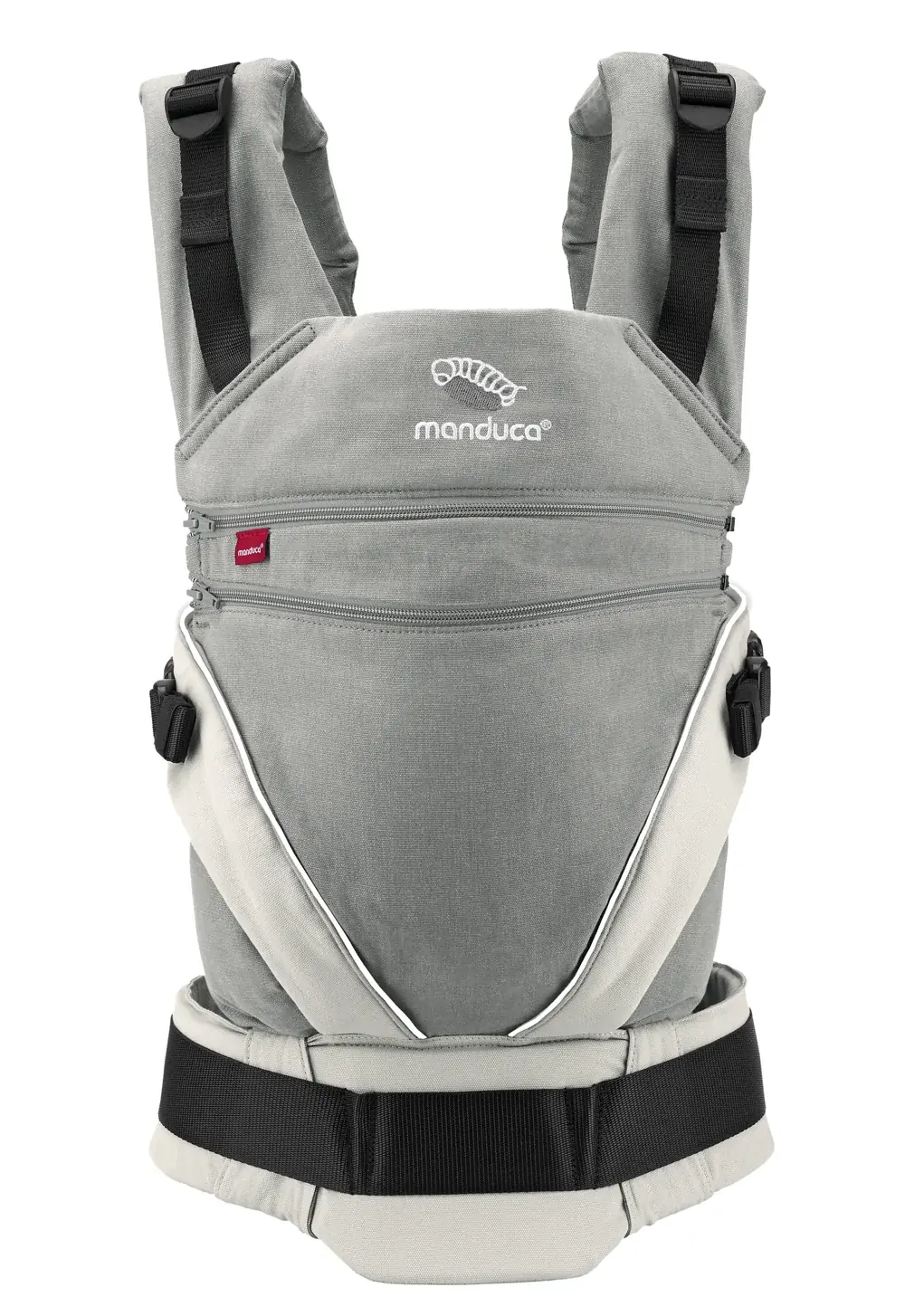 manduca XT Babytrage Grey/White – Vorderansicht auf neutralem Hintergrund